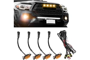 CHRYMUM 4PCS LED Grill Lights, LED Amber Grill Light, Front Grille Bumper Raptor Lamps Car Accessories with Harness, Compatib