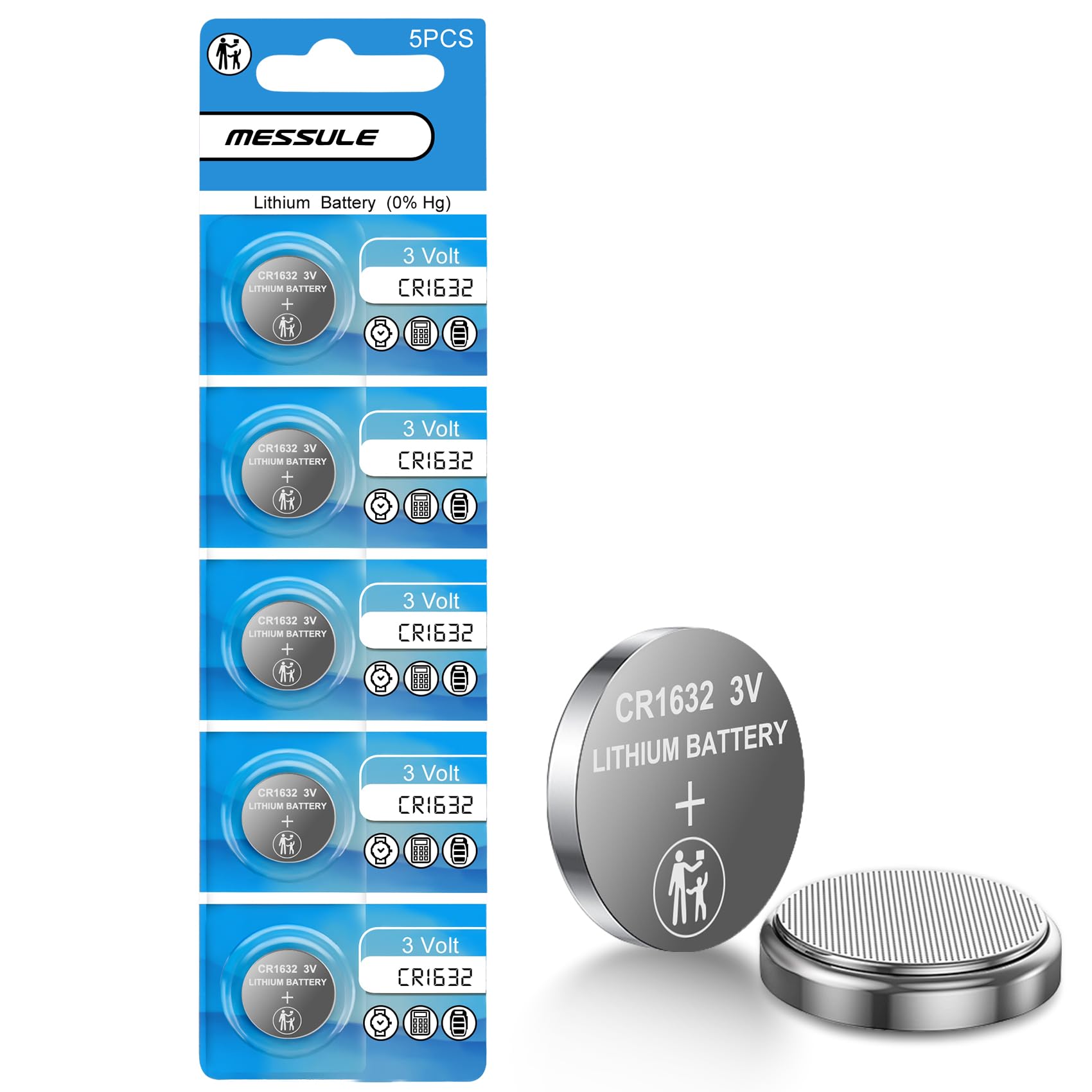 messule CR1632 5 Pack 3V Batteries CR 1632 3 Volt