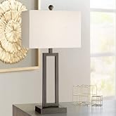Aston 26" Tall Table Lamp Black Finish Open Rectangle Modern | Metal Living Room Bedroom Bedside Nightstand House Office Home Kitchen Entryway Family Off-White Shade