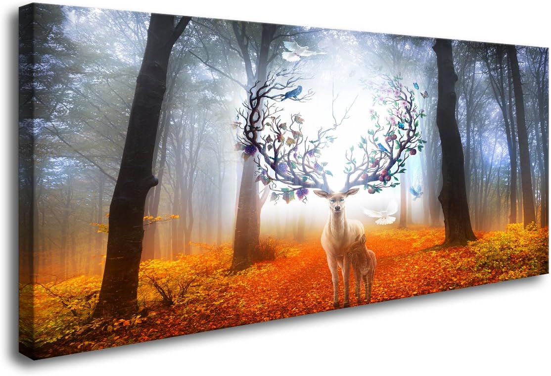 Wall Art Framed Canvas Prints Forest and Fantasy Deer Stretched and Framed Canvas Paintings Ready to Hang for Home Decorations Wall Decor A60450