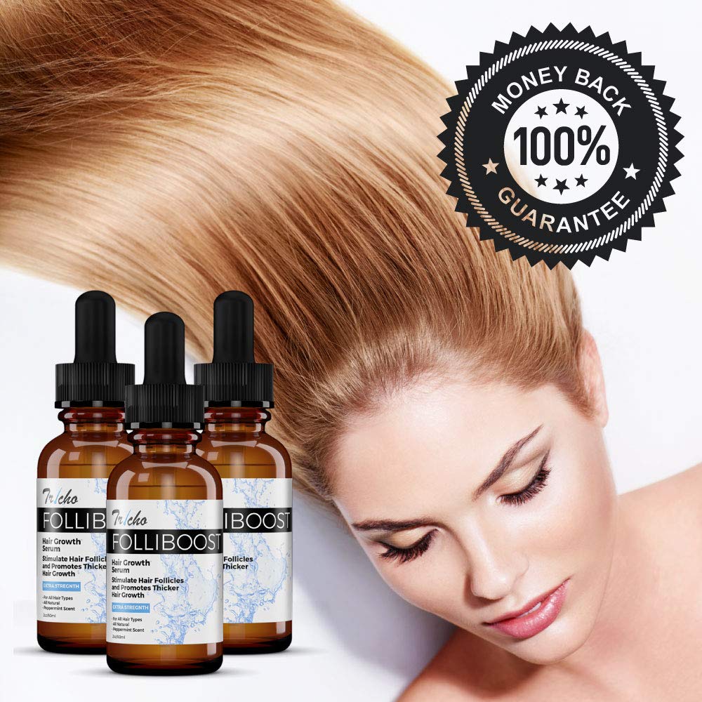 Tricho Labs: Folliboost Hair Growth Serum - Natural Formula with Biotin, AnaGain, Baicapil, Peppermint Oil and More for Thick, Full Hair - 2 oz. - Helps Fight the Signs of Hair Loss - Made in the USA : Beauty
