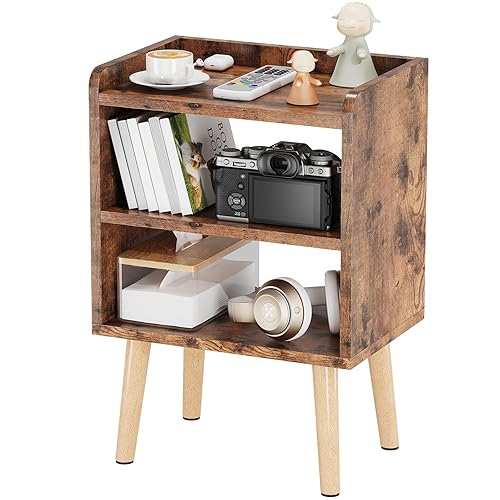 LUCKNOCK Mid Century Modern Nightstand, Wood Bedside Table, Tier