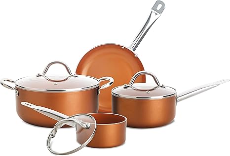 Amazon Com Culinary Edge Cookware Set 7 Pc Copper Kitchen Dining