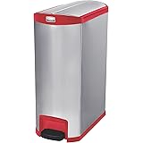 Rubbermaid Commercial Slim Jim Stainless Steel Front Step-On Wastebasket, End-Step, 24-gallon, Red (1902003)