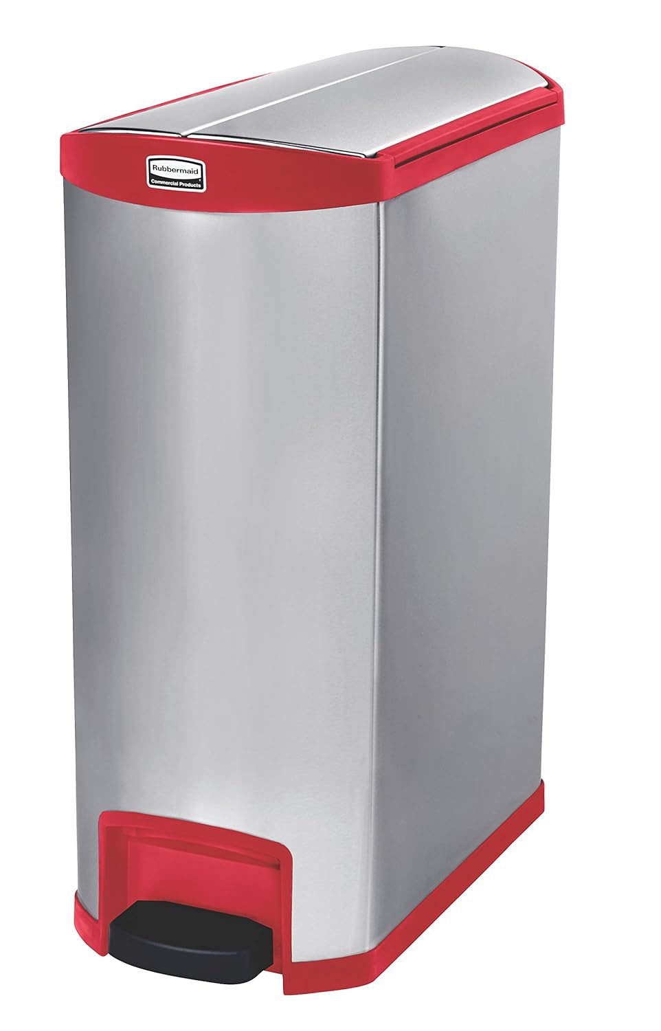Rubbermaid Commercial Slim Jim Stainless Steel Front Step-On Wastebasket, End-Step, 24-gallon, Red (1902003)