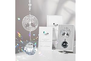 Elivida Sympathy Gift Modern Grief Gift for Lose of Loved Ones, Memorial Suncatcher with 40mm Clear Crystal Ball, Miscarriage Gift Rainbow Maker, Bereavement Gift Idea Tree of Life Design