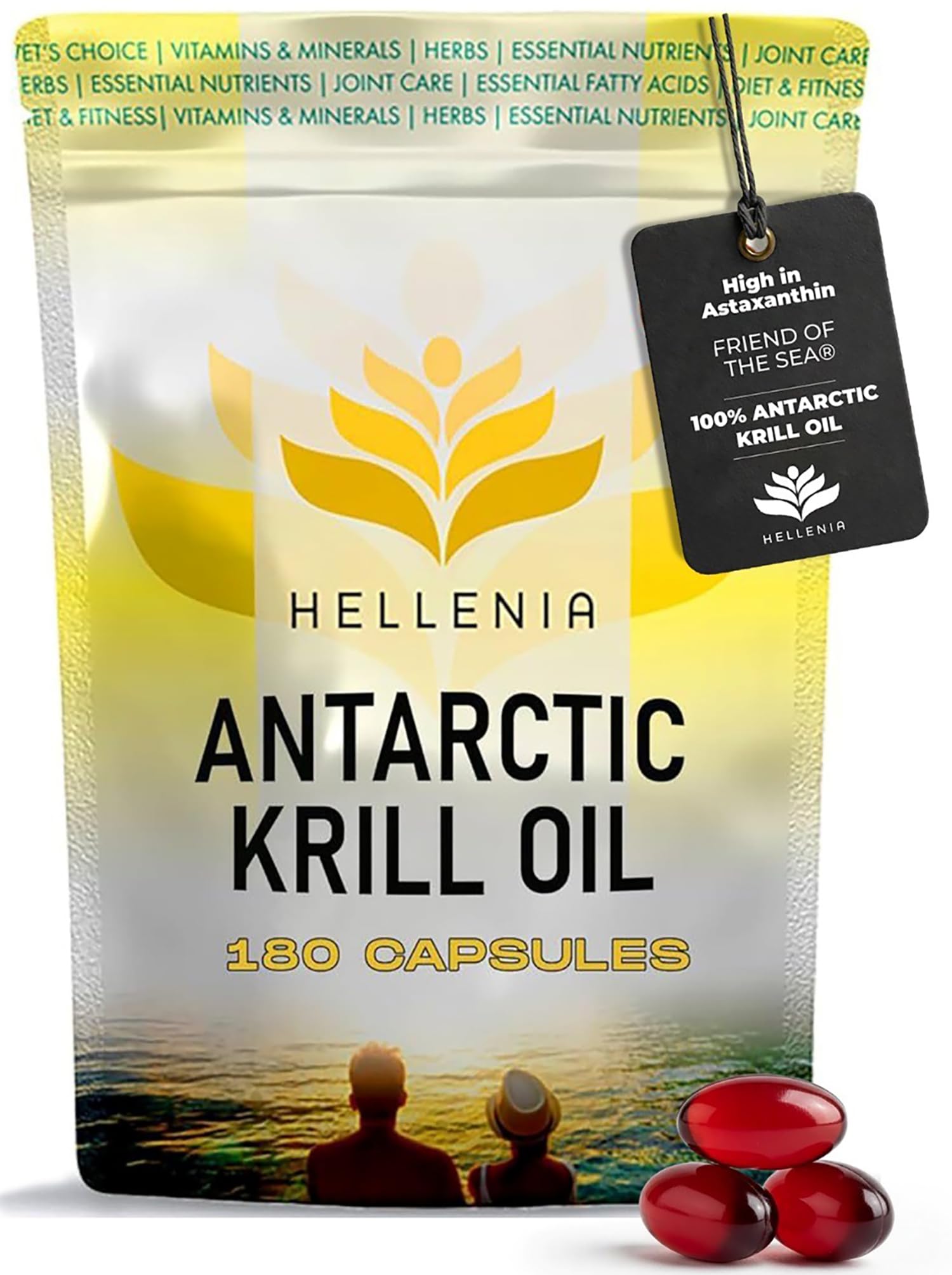 100% Antarctic Krill Oil Capsules 500mg | 180 Softgels | Natural Source of Astaxanthin & DHA | 3 Month Supply | High Strength Krill Oil - Made for Hellenia Healthfoods — image 1