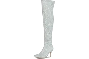 Allegra K Women's Glitter Pointed Toe Stiletto Heel Over the Knee Thigh High Boot