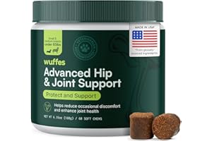 Wuffes Advanced Dog Hip and Joint Supplement with Glucosamine, Chondroitin, Omega 3, MSM, and Green Lipped Mussel, 60 Pork Flavored Chews for Small and Medium Dog Breeds