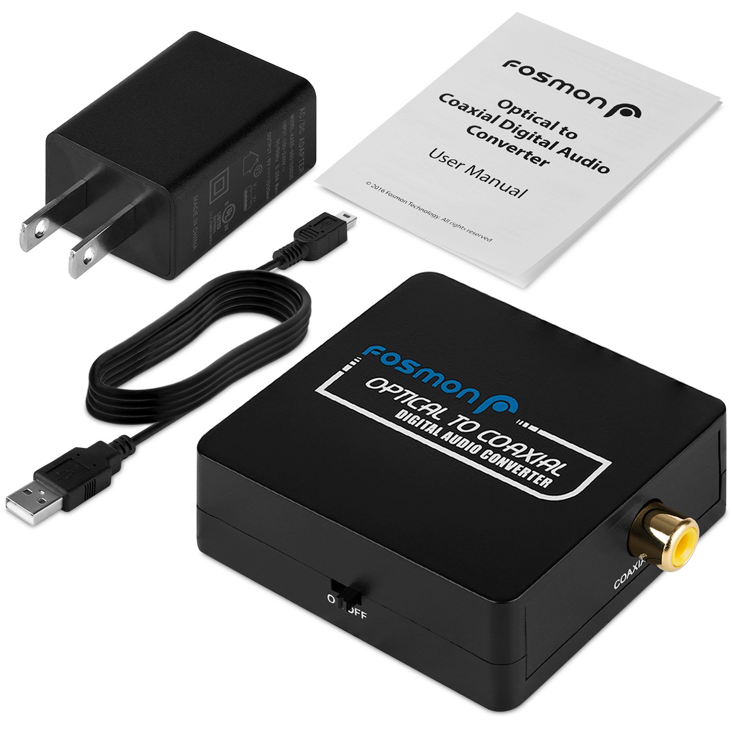 Amazon.com: Fosmon Digital Audio Converter, Optical Toslink to Coaxial  Adapter with 5V USB AC Adapter & Mini USB Cable (Black): Electronics
