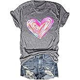 Valentine's Women's Wife's Day Graphic Tees Short Sleeve Heart Printed Shirts Blouse Tops