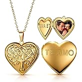 CLYLIFE Photo Locket Necklace Platinum 18K Gold Lockets that Hold Picture,Chain 20 Inch Custom Image Necklaces Gifts for Women Mother's Day, Birthday (Regular(no custom), Gold Heart-Tree of Life)
