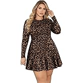 winkbay Women's Plus Size Leopard Print Ruffle Dress Vintage Long Sleeve A Line Short Flowy Going Out Dresses
