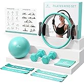 PILALON Pilates Ring Set - Studio-Grade Anti-Deformation Pilates Kit - Pilates Equipment for Home Workout - 14'' Pilates Ring, Pilates Ball, 2 Dumbbells, 5 Resistance Bands for Toning Arms, Thighs