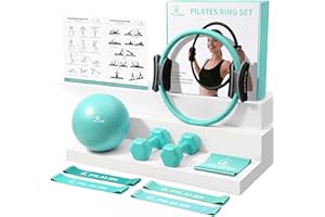 PILALON Pilates Ring Set - Studio-Grade Anti-Deformation Pilates Kit - Pilates Equipment for Home Workout - 14'' Pilates Ring, Pilates Ball, 2 Dumbbells, 5 Resistance Bands for Toning Arms, Thighs