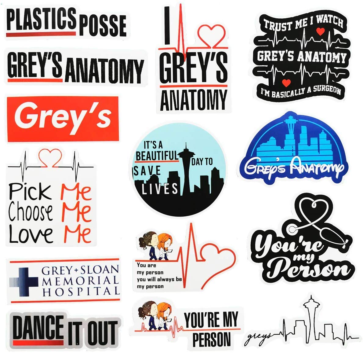 50pcs Grey\'s Anatomy TV Show Fans Stickers-Funny Waterproof Vinyl Stickers for Laptops, Hydro Flasks,Water Bottles,Computers,Phone,Skateboard