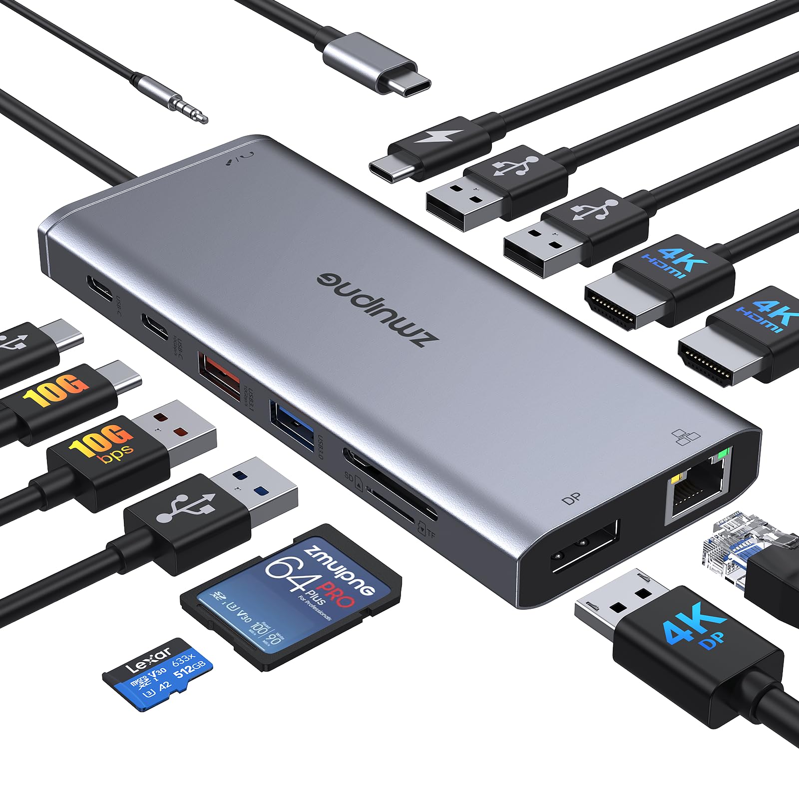 Photo 1 of USB C Laptop Docking Station Dual Monitor for Dell HP Lenovo iPhone 15 Pro/Max,14 in 1 USB C to HDMI Adapter Multiple Hub Triple Monitor Type C Dongle K HDMI Displayport USB 3.0 100W PD Ethernet SD/TF