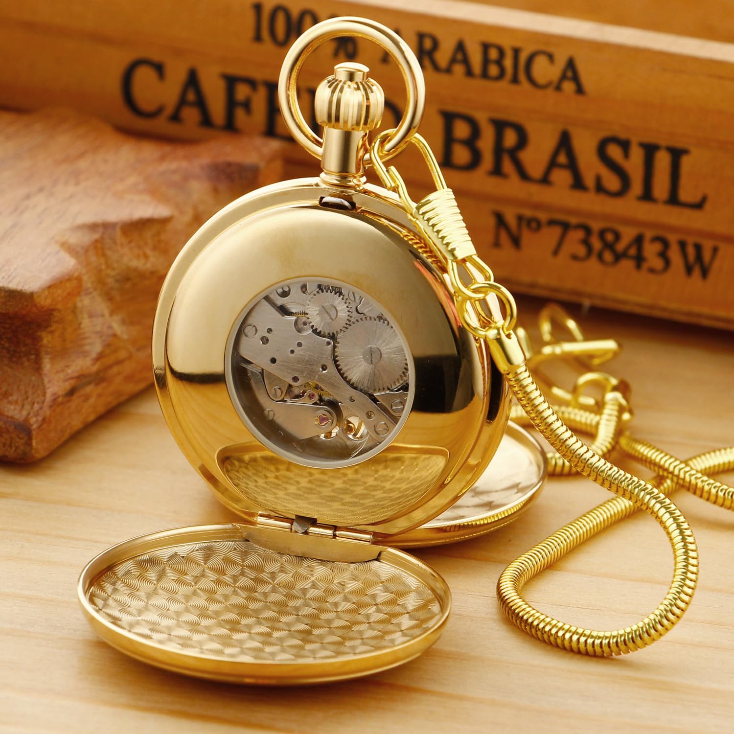 Whodoit Elegant Men's Mechanical Pocket Watch with Chain and Box