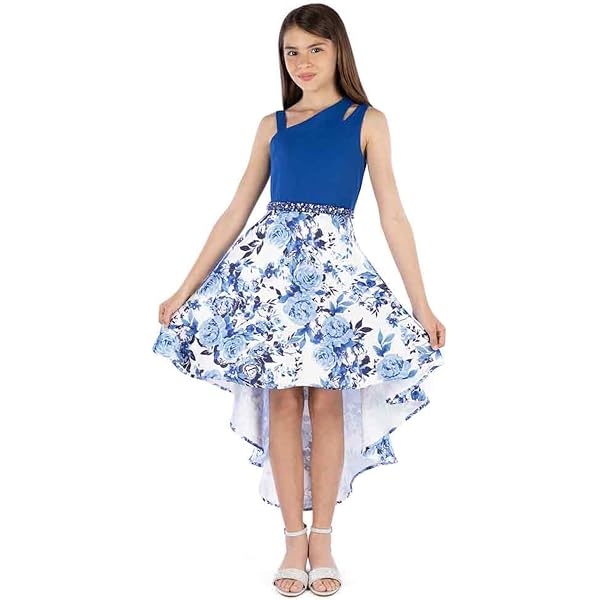 Amazon.com: Speechless Girls Sleeveless Fit and Flare High Low Party  Special Occasion Dress, Ivory/Navy, 7 US: Clothing, Shoes & Jewelry