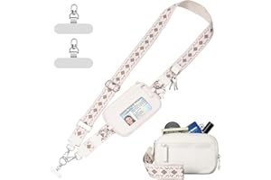 Tiostep Clip and Go Strap for Phone with Wallet Crossbody Phone Lanyard with Anti-Theft Zipper Pouch Detachable Quilted Wrist Wallet with RFID and ID Window for Daily Travel.