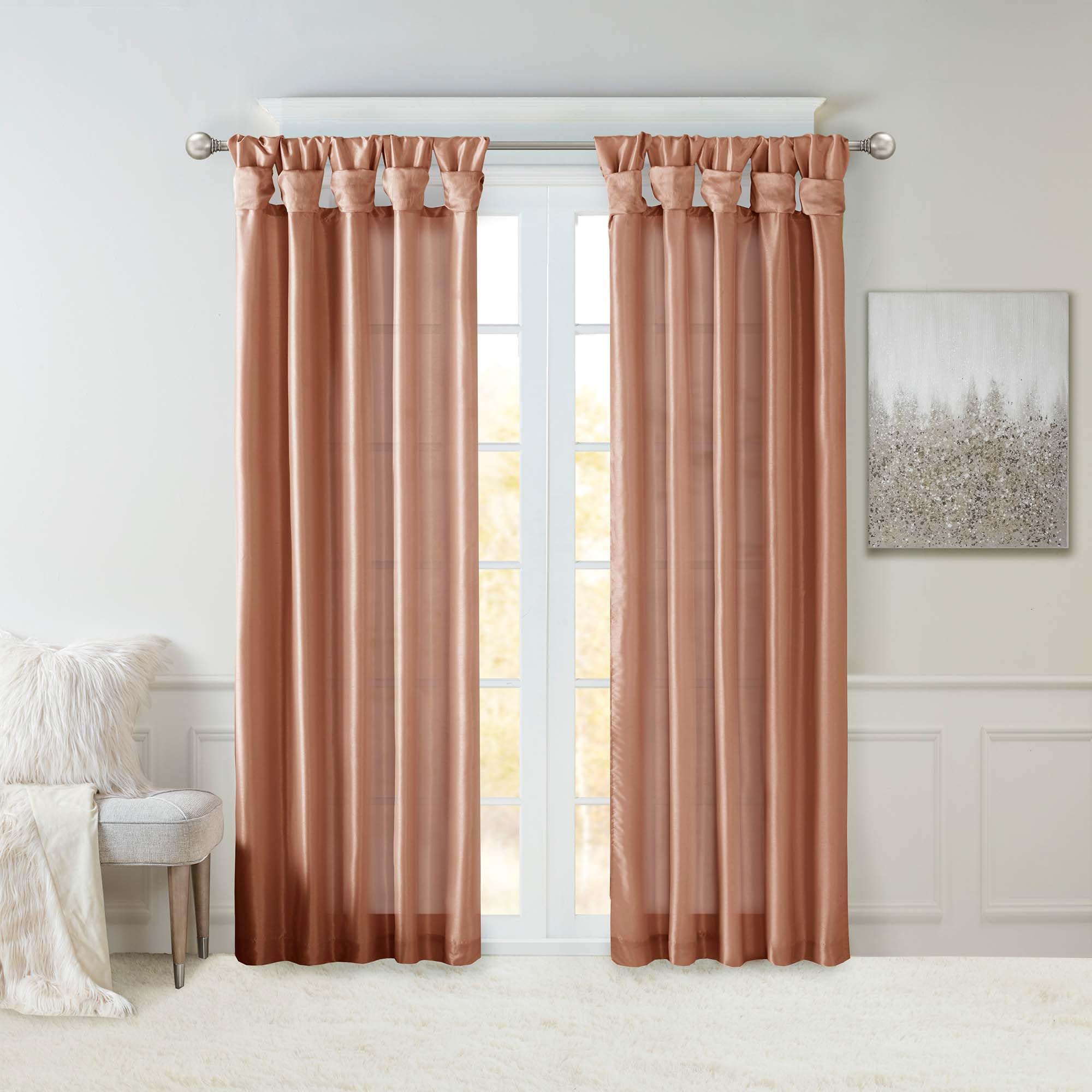 Madison Park Emilia Faux Silk Single Curtain with Privacy Lining, DIY Twist Tab Top, Window Drape for Living Room, Bedroom and Dorm, 120" L x 50" W, Spice Red