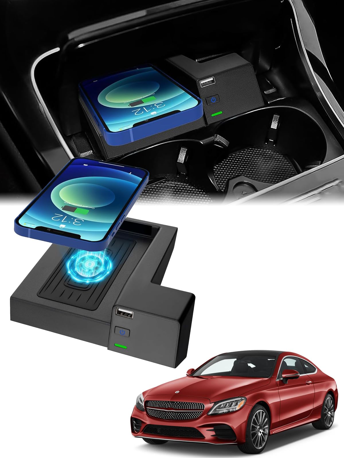 Photo 1 of CarQiWireless Wireless Charger for Mercedes Benz C-Class/GLC-Class 2016 2017 2018 2019 2020 2021 Accessories,Automotive Center Console Organizer Wireless Charging Pad for Mercedes C300/GLC 300