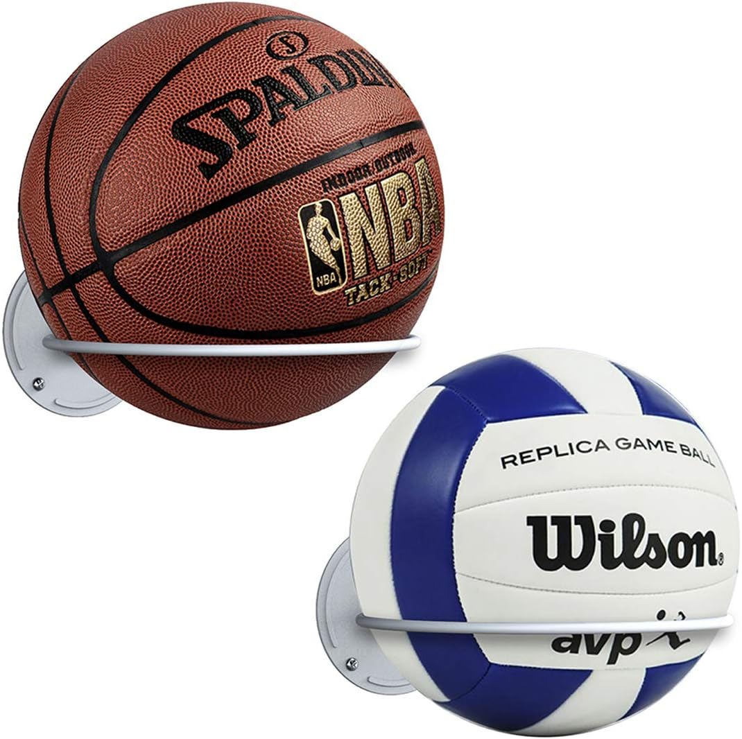 Suchek Steel Ball Holder Wall Mount, Display Rack Storage for Soccer, Basketball, Volleyball (2 Packs) (White): Sports & Outdoors