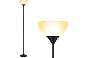 BOOSTAREA Floor Lamp, Standing Lamp, 9W LED Floor Lamp, Energy Saving, 50,000hrs Long Lifespan, 3000K Warm White, Eye-Caring, Torchiere Floor Lamps for Bedroom, Living Room, Office, Reading, Black Floor Lamps