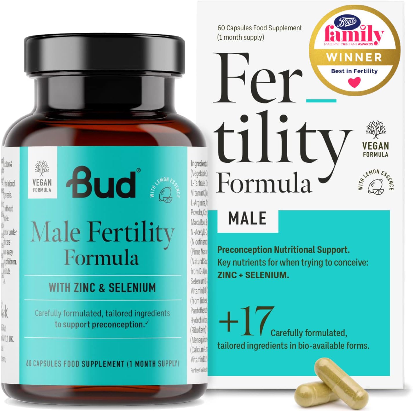 Bud Male Fertility Supplement - Powerful Natural Fertility Vitamins for Men - Maca, Zinc, Selenium & L-carnitine - Enhance Sperm Quality to Support Conception - Made in UK (60 Capsules)
