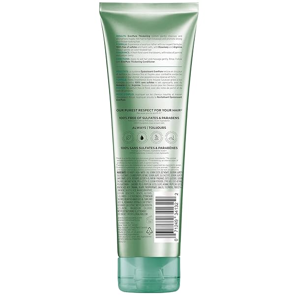 L’OREAL PARIS THICKENING SULFATE FREE SHAMPOO, THICKENS + STRENGTHENS THIN, FRAGILE HAIR, HAIR CARE WITH ROSEMARY LEAF, EVERPURE, 8.5 FL OZ (PACKAGING MAY VARY)