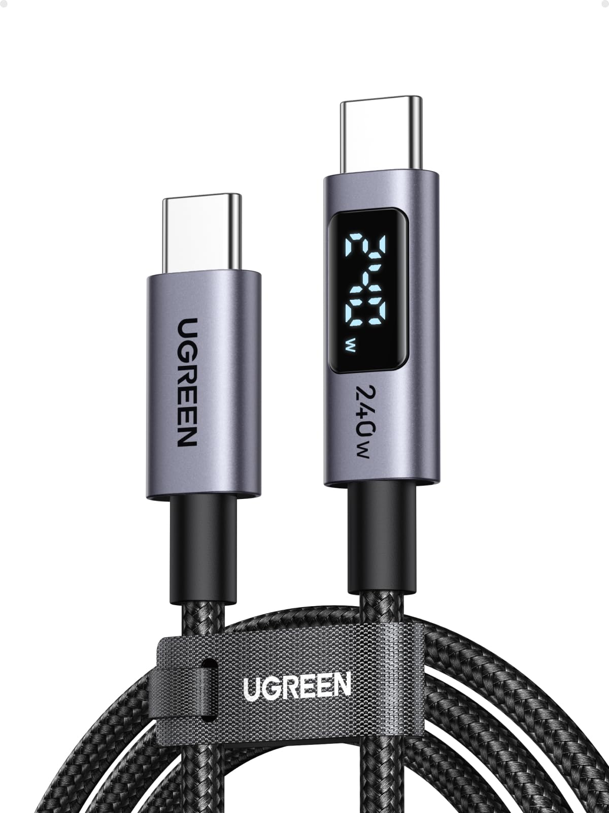 UGREEN 240W USB-C auf USB-C Kabel mit Digital Display, PD3.1 Schnellladekabel mit 480 Mbps Datenübertragung und E-Marker Chip für iPhone17/ 16/15/14/13,Galaxy S25/S24, MacBook, iPad Pro（1M）