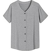 Latuza Women's Bamboo Viscose Pajama Top Button Up Sleep Shirt