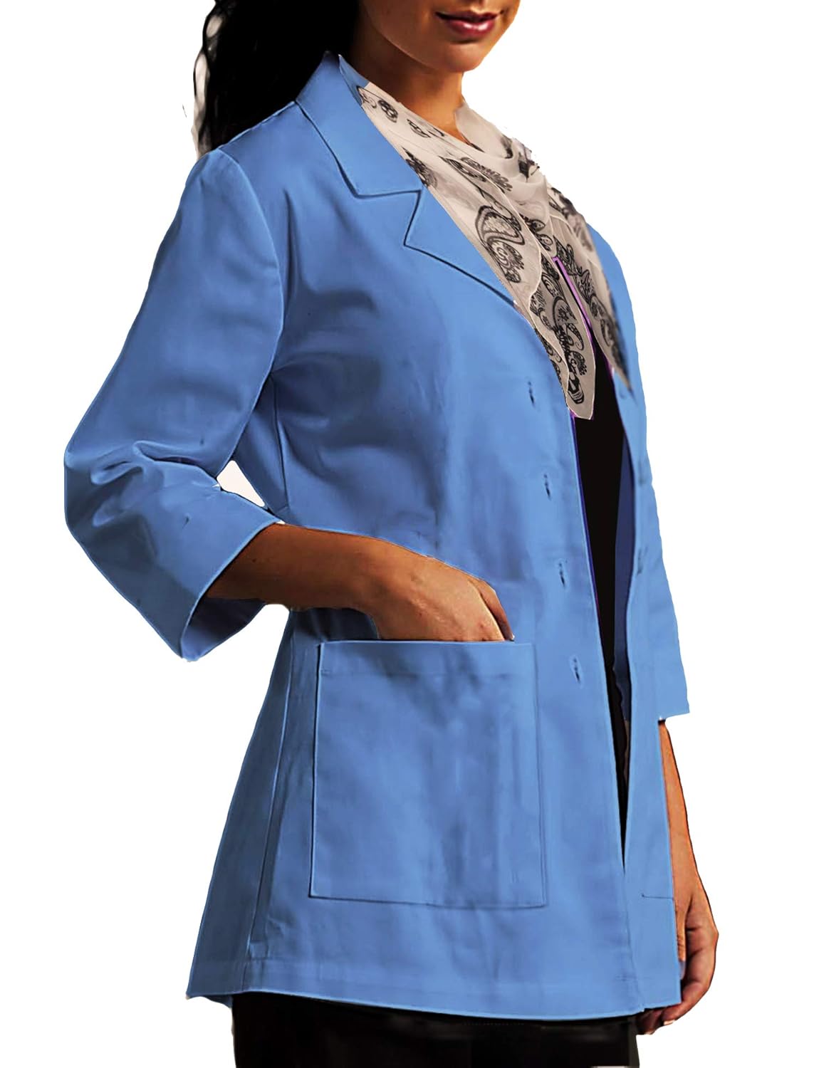 vivy shawl collar 3/4 sleeve doctor apron & lab coat for women