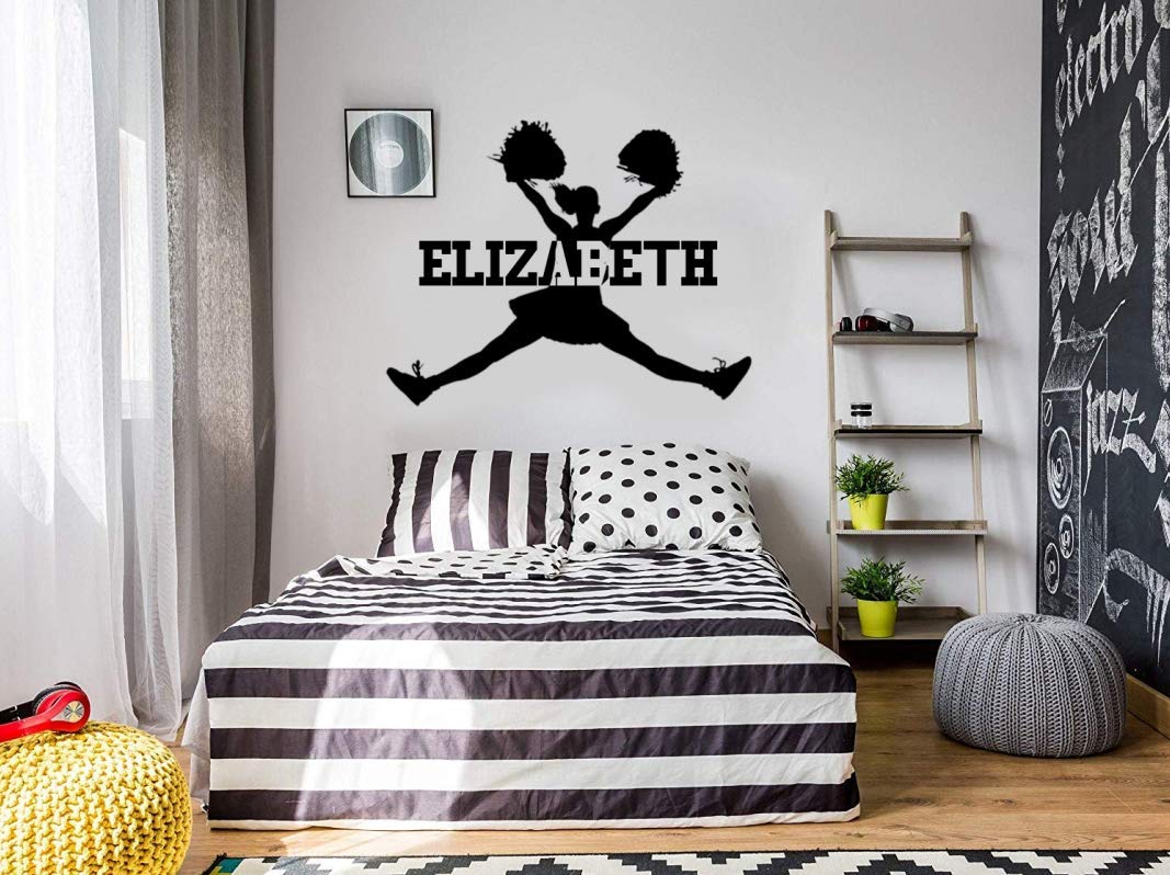 Cheerleader Name Wall Decal Girls Teens Room - Personalized Cheerleader Wall Decor, Sports Wall Decal, Custom Cheerleader Name Vinyl Sticker (Pattern 2)