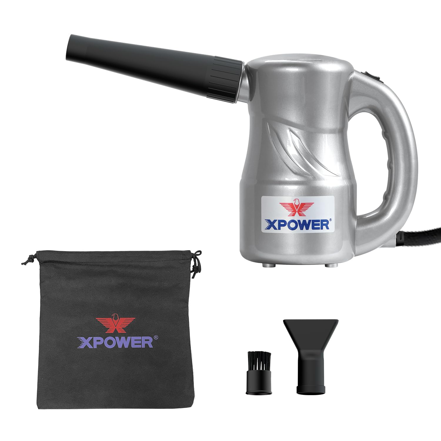 XPOWER Cyber Duster Electric Air Duster for Dusting Drying Inflating Blowing Car Detailing Computer Maintenance Leaf Blowing High Performance Motor Eco-Friendly (Silver, A-2C)