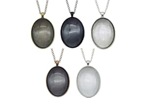 Julie Wang 10 Sets Mixed Oval Pendant Tray Bezel Blank Kit with Glass Cabochon and Chain for Jewelry Making Necklace 40x30mm