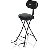 Gator Frameworks Guitar Seat with Padded Cushion, Ergonomic Backrest and Fold Out Guitar Stand; Holds both Acoustic and Elect