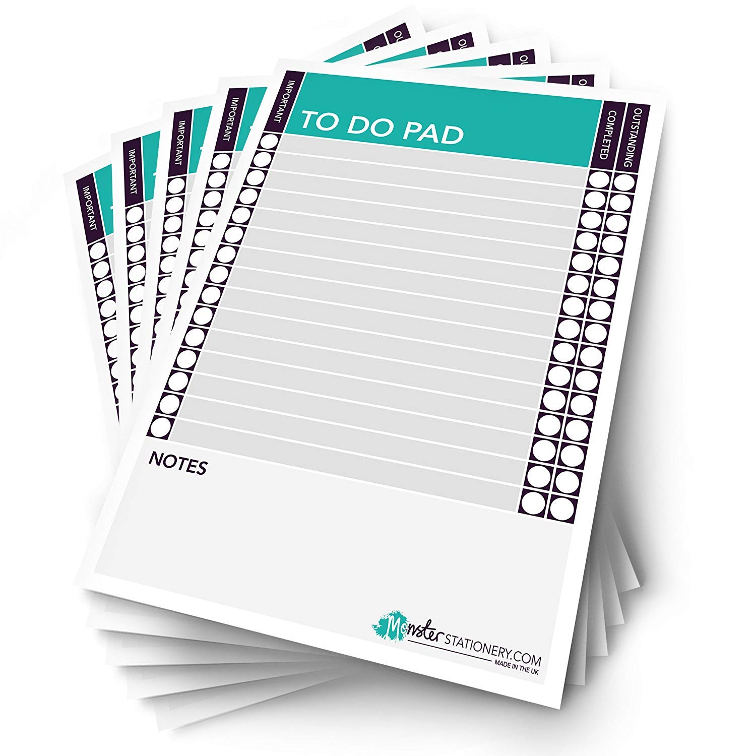 Monster Stationery - To Do Pad A5 Daily Plan To Do Today Daily Desk Planner Schedule To Do Pad - 60 Sheets - 80gsm - Made in UK - [Pack of 5]