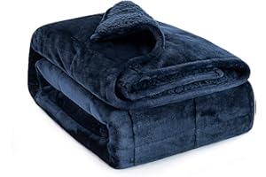 Sivio Sherpa Fleece Weighted Blanket for Adult, 15 lbs Flannel Cozy Plush Bed Blankets, Fuzzy Sherpa Weighted Blankets Full Size, Super Soft Blanket for Sofa, 48 x 72 inches, Navy Blue