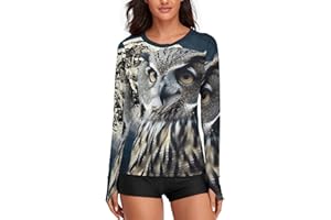 Women's Long Sleeve Sun Shirt UV Protection Workout Tops Owl and Moon Basic Tops Soft Hiking Running T-Shirts