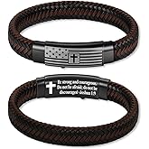KLIFOWDY Valentines Day Gifts for Him-American Flag Leather Bracelet for Men Bible Verse Bracelets Cross Bracelet Christian Jewelry Gift for Men