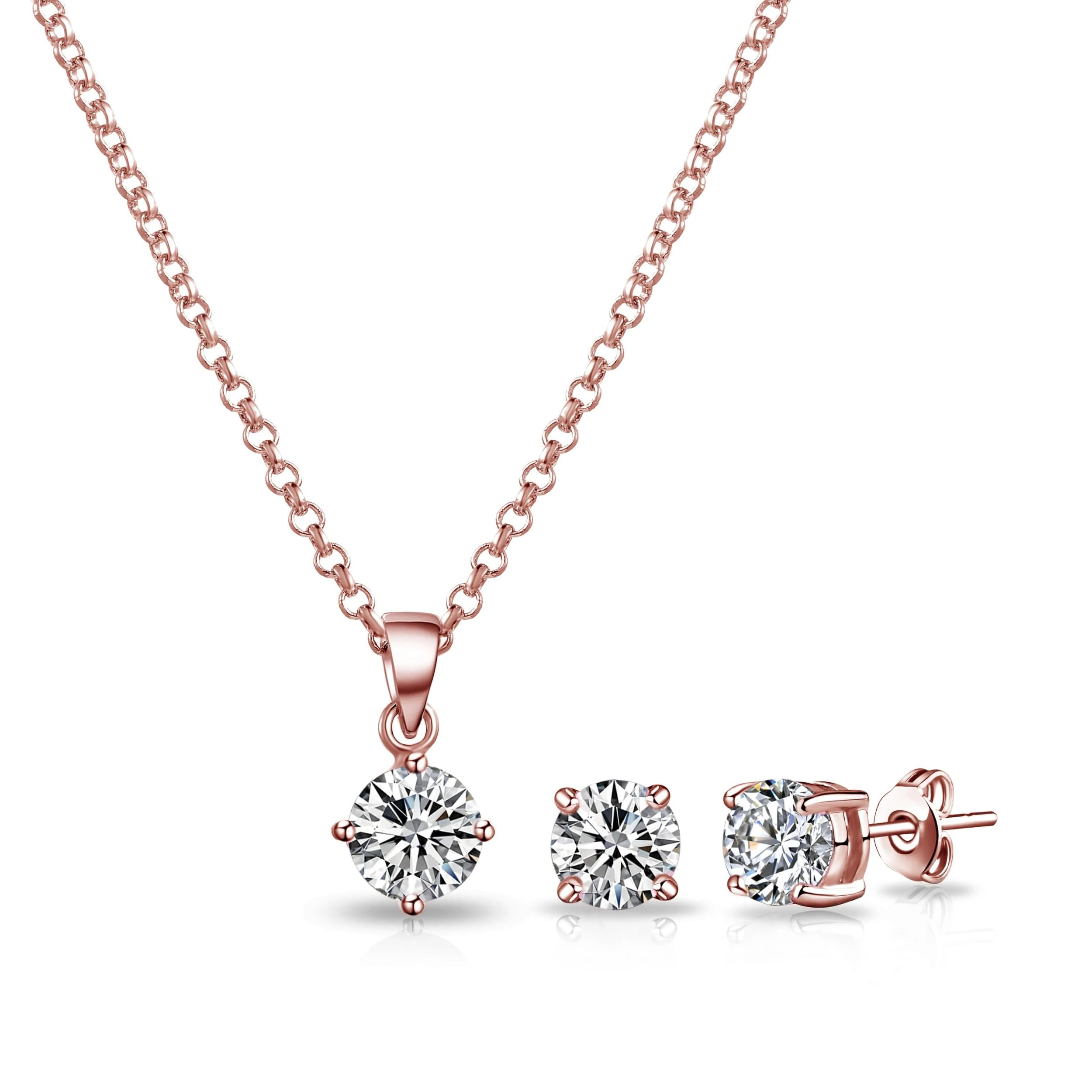 Philip Jones Rose Gold Plated Round Solitaire Set Created with Zircondia® Crystals