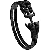HAQUIL Black Paracord Anchor Bracelet | Unisex Nautical Rope Design, Secure Hook Closure