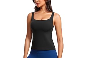 CRZ YOGA Butterluxe U Neck Tank Tops for Women - Padded Athletic Workout Camisole Crop Tops with Built in Bra