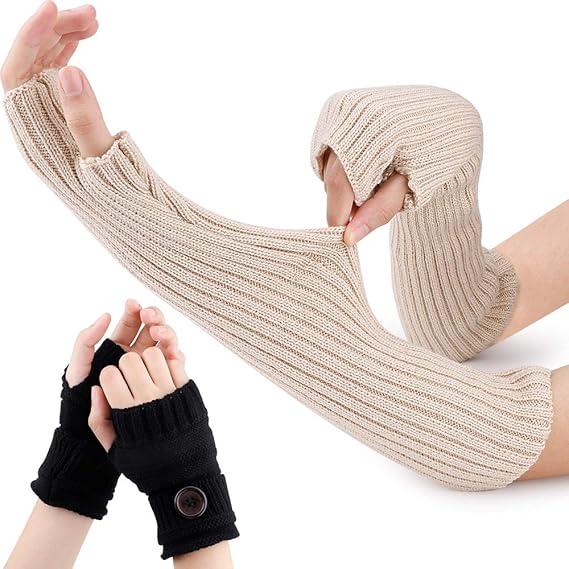 Women’s Gloves Thermal Fingerless Gloves Knit Long Arm Gloves and Short