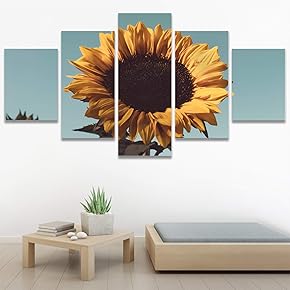 SIGNWIN 5 Panel Canvas Wall Art Yellow Fields...