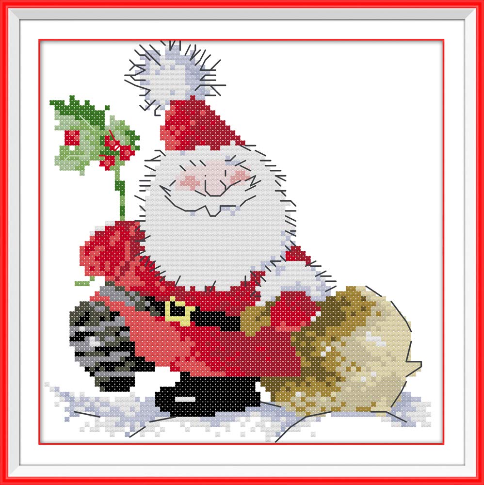 Awesocrafts Cross Stitch Kits, Santa Claus Christmas Easy Patterns Cross Stitching Embroidery Kit Supplies, Counted Options for Adults Beginners Kids Gifts (Santa Claus, Counted)