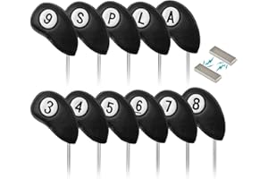 FINGER TEN Golf Club Iron Head Covers Magnetic Closure PU Leather Both Sides for Right Left Handed Golfer 11 10 Pack, Iron Go