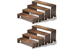 8 pcs Sturdy Pine Wood Tiered Display Stands, 4 Tier Nesting Wooden Display Shelves for Dessert, Collections, Vendor Events &