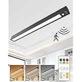 Rechargeable Motion Sensor Ceiling Light, Full Metal Battery Powered LED Closet Light, 3 Color 500LM Dimmable with Remote & Timer, Magnetic Cordless Mount for Shower, Hallway, Garage, Pantry -Black